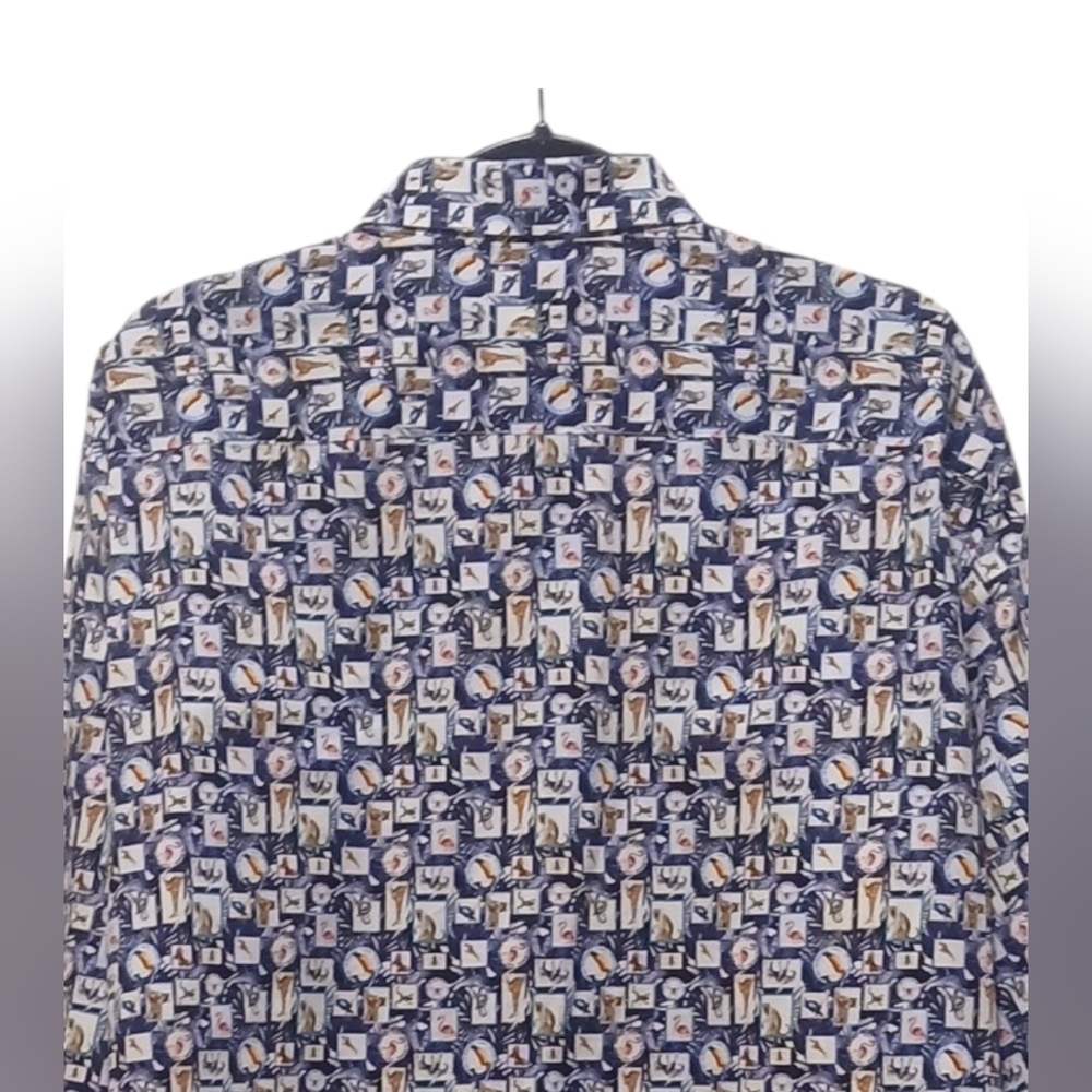 Bugatchi - NWOT, Navy Blue, Geometric Print Of Different Animals, - Picture 8 of 9